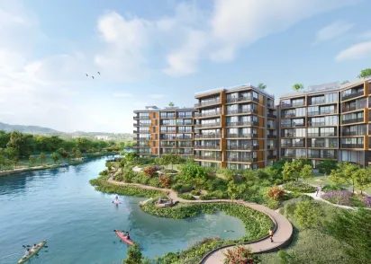 Skypark Elara — aerial view with kayaking on the lake